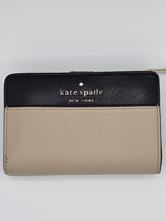 kate spade Handbags - KATE SPADE Black and Beige Colorblock Compact Pebbled Leather Wallet